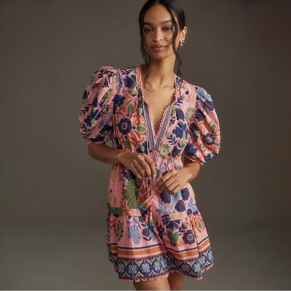 NWT FARM Rio Seashell Tapestry Cotton Women's Short-Sleeve Mini Dress Small